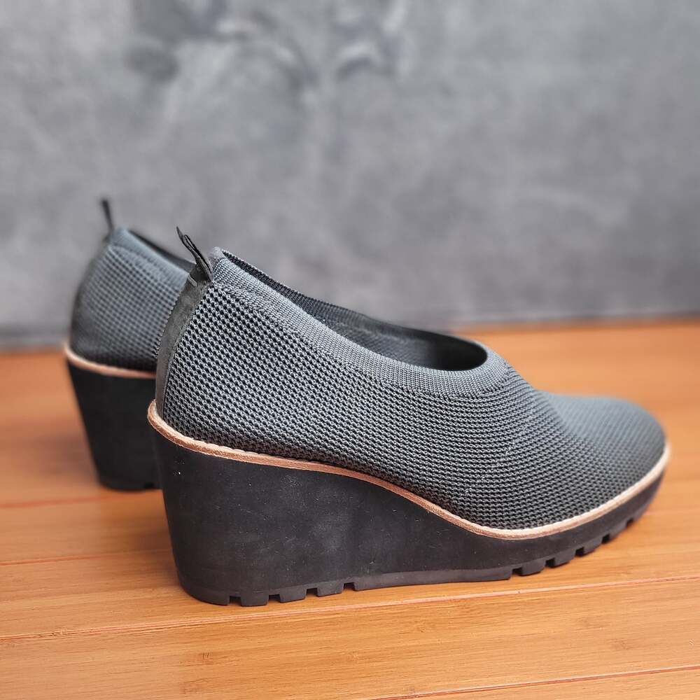 Eileen Fisher Marie Women’s 9 Gray Knit Platform Wedge Lug Sole Shoes - Picture 6 of 8